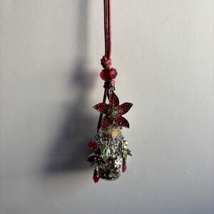 KIRKS FOLLY Poinsettia Christmas Star Bottle Long Cord Necklace w/Holiday Charms